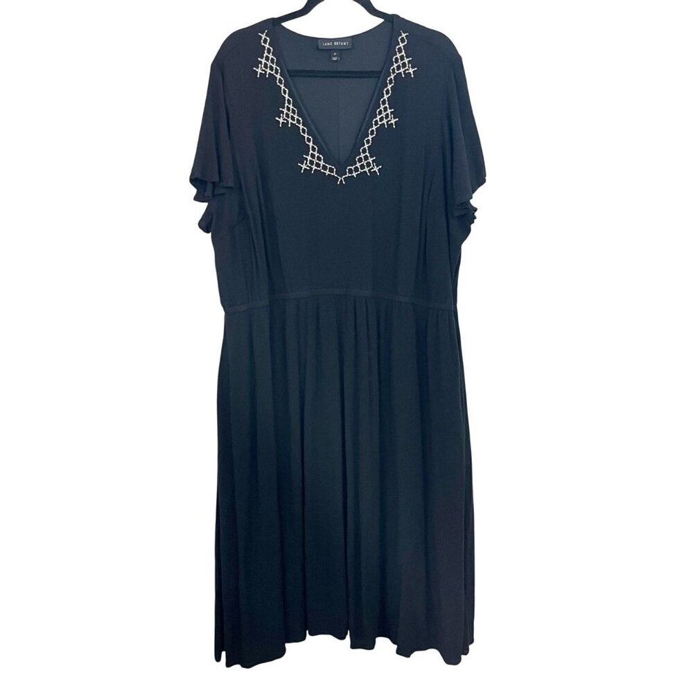 Lane Bryant Black & White Embroidered V-Neck Midi Dress Boho - Size 24